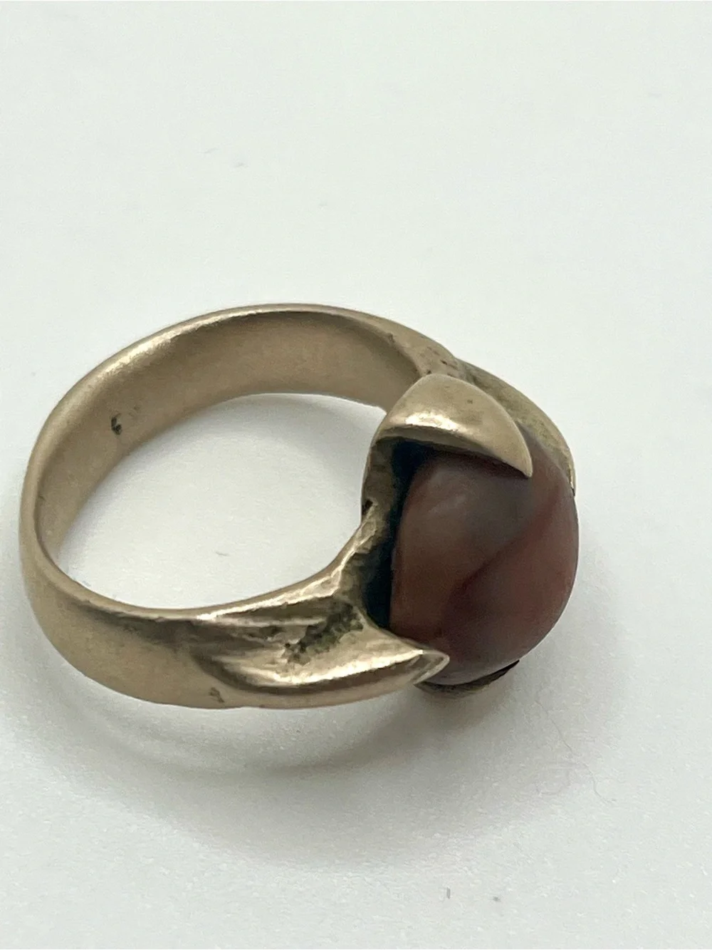Vintage Tuareg style carnelian ring Saharan tribal silver tone artisan size 8.5